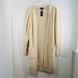 NWT Express Cream Super Soft Fuzzy Balloon Sleeve Duster Sweater Small New
